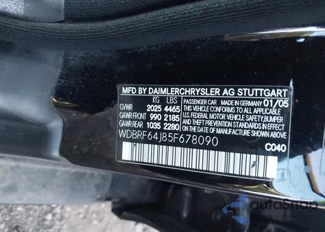 2005 Mercedes-Benz C 320 Luxury/Sport z USA, uszkodzony, nr VIN WDBRF64J85F678090